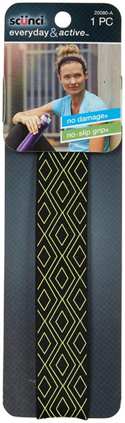 SCUNCI - Printed No Slip Waistband Headwraps Black w/ Lime Diamond 3 mm