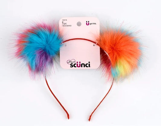 SCUNCI - Faux Fur Pom Pom Headband