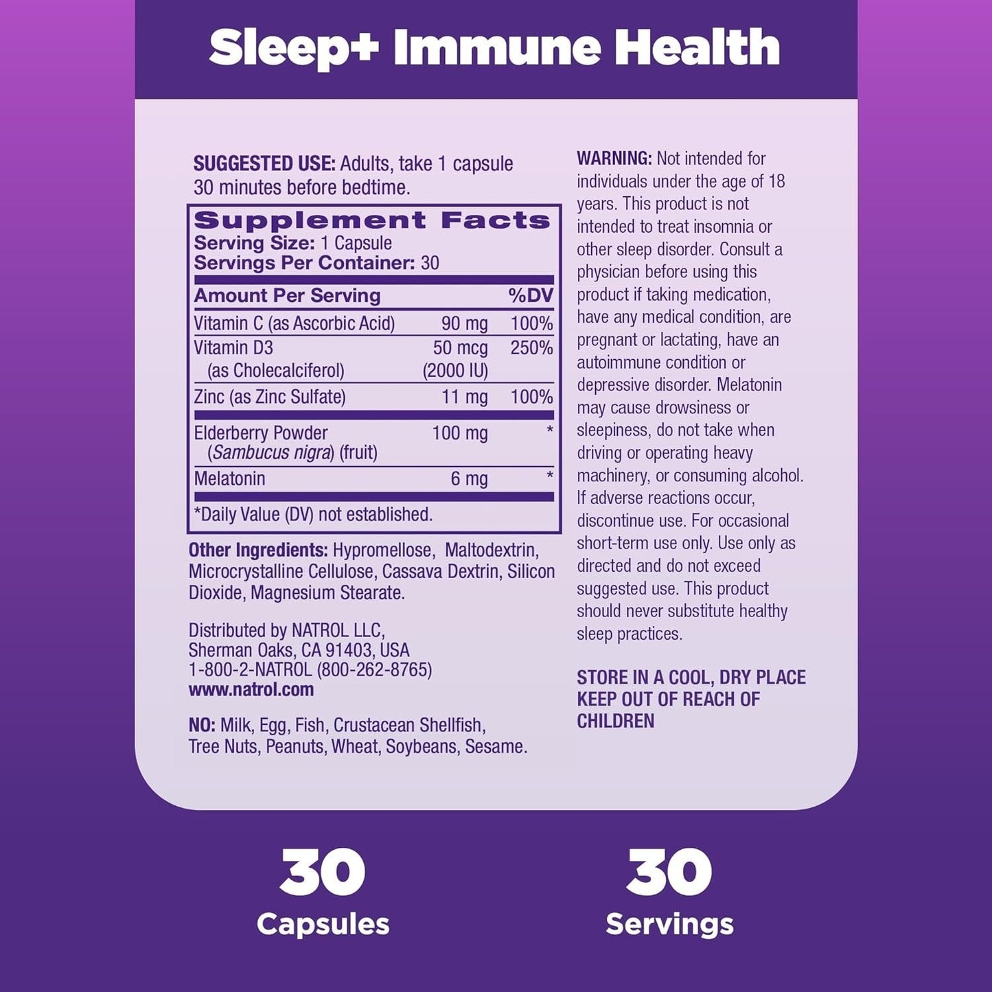 NATROL - Sleep+ Immune Health Capsules - 30 Capsules