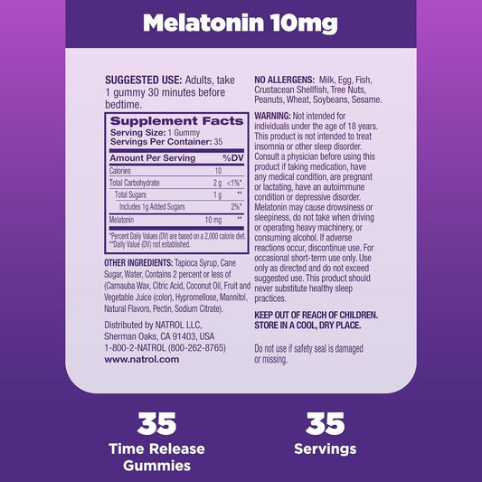 NATROL - Melatonin 10mg Time Release - 35 Gummies