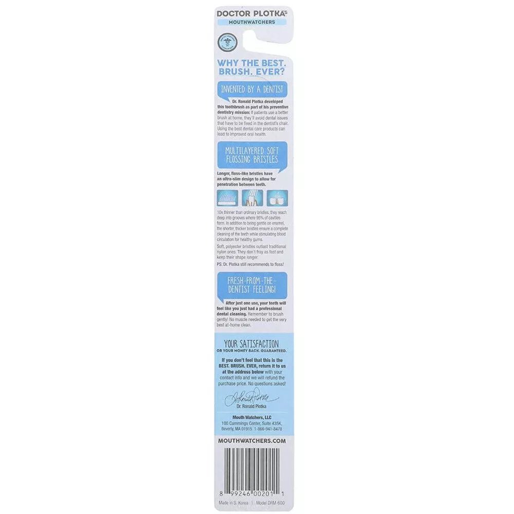 DR. PLOTKA'S MOUTHWATCHER - Adult Toothbrush Super Soft Flossing Bristles, Blue - 1 Count