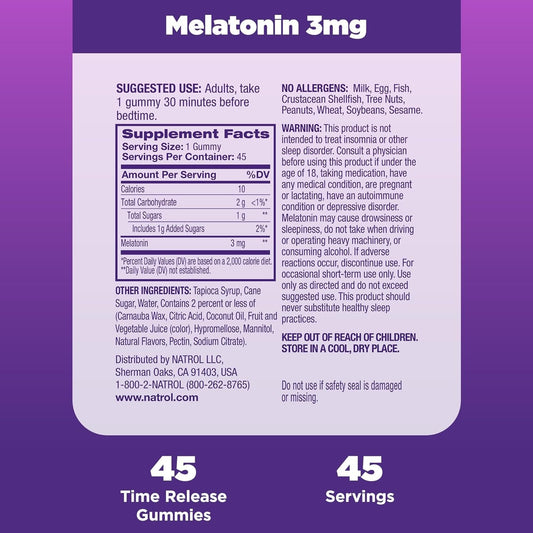 NATROL - Melatonin 3mg Time Release - 45 Gummies